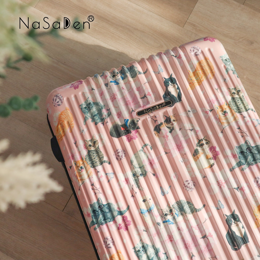 【NaSaDen】Spring Cat Limited Pattern Printed 26" / 29" Checked Zipper Luggage