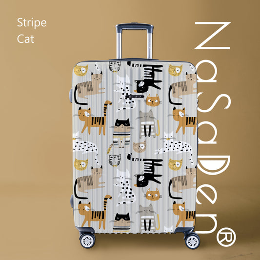 【NaSaDen】Stripe Cat Limited Pattern Printed 22" Carry on / 26" / 29" Checked Zipper Luggage