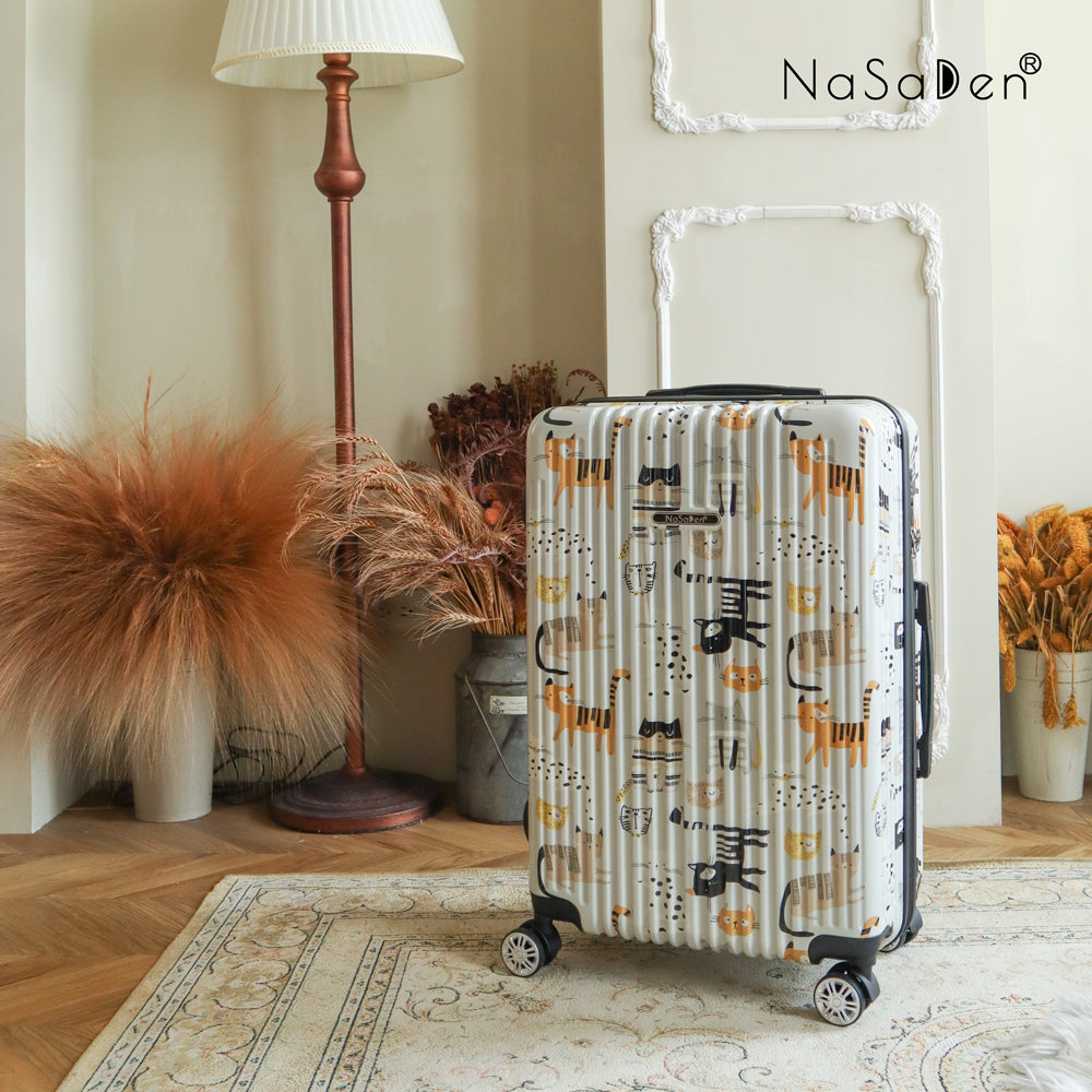 【NaSaDen】Stripe Cat Limited Pattern Printed 22" Carry on / 26" / 29" Checked Zipper Luggage