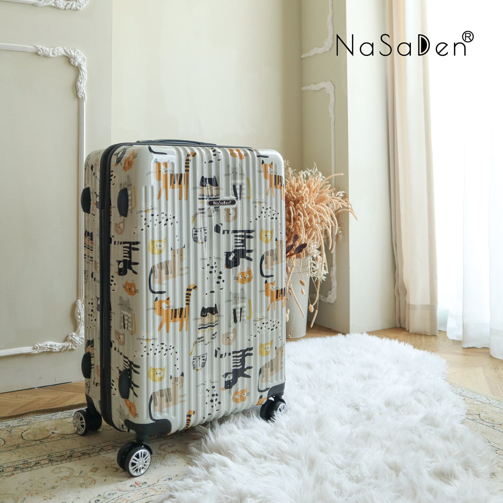 【NaSaDen】Stripe Cat Limited Pattern Printed 22" Carry on / 26" / 29" Checked Zipper Luggage