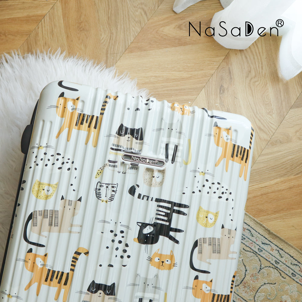 NaSaDen [ Stripe Cat ] 22" Carry on/ 26" Checked/ 29" Checked Zipper Luggage
