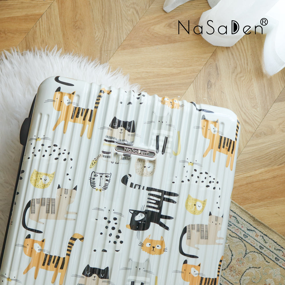 【NaSaDen】Stripe Cat Limited Pattern Printed 22" Carry on / 26" / 29" Checked Zipper Luggage