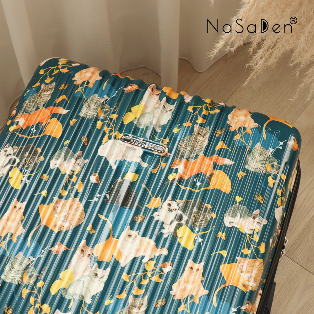 【NaSaDen】Autumn Cat Limited Pattern Printed 22" Carry on / 26" / 29" Checked Zipper Luggage