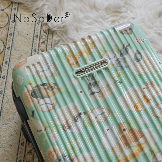 【NaSaDen】Green Rabbits Limited Pattern Printed 22" Carry on / 26" / 29" Checked Zipper Luggage